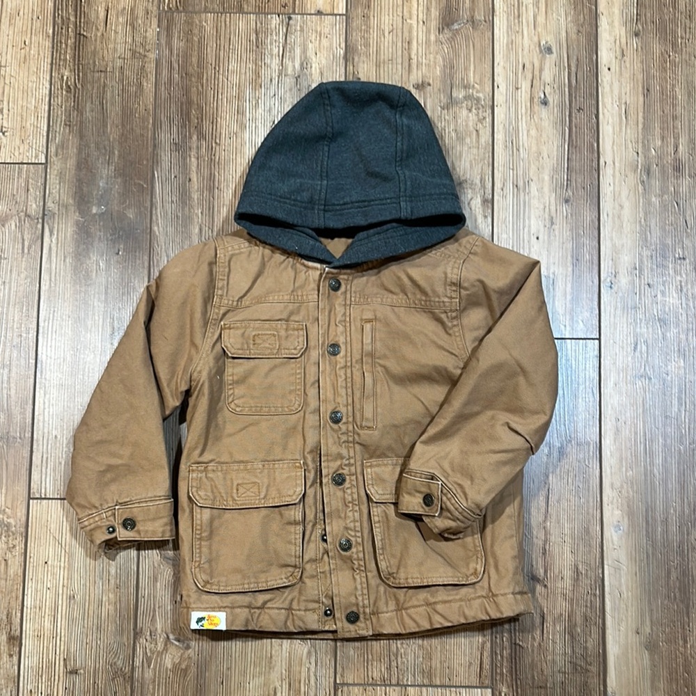 Brown Hooded Jacket with Black Accents
